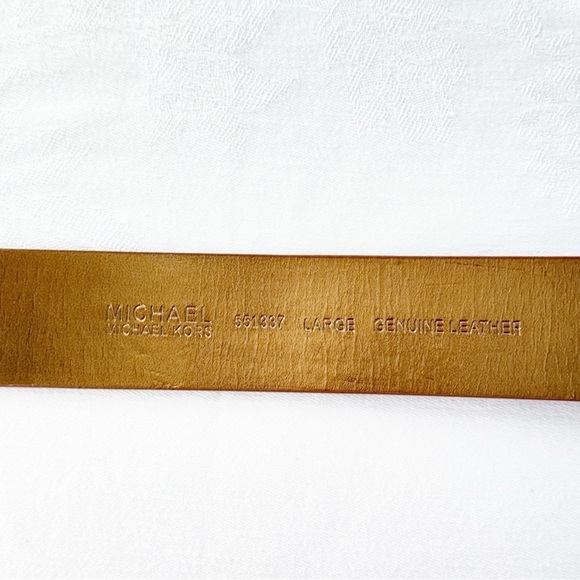 Michael Kors Brown Leather Belt Large – Gold MK Logo Buckle, Genuine Leather - Picture 7 of 16